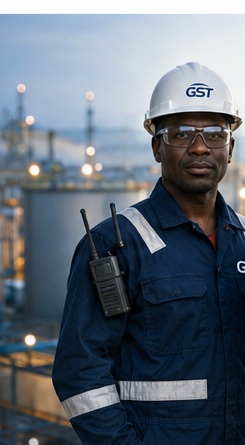 GST terminal engineer in full protective workwear